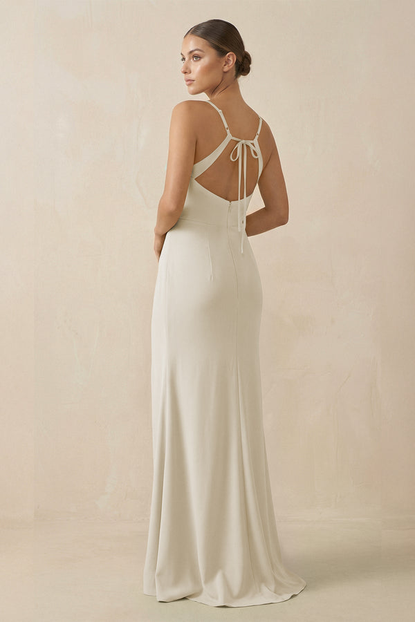 Sheath Spaghetti Straps Chiffon Long Bridesmaid Dress in Dove Gray - KissProm Bridesmaid Dresses