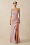 Sheath Spaghetti Straps Chiffon Long Bridesmaid Dress in Dusty Rose - KissProm Bridesmaid Dresses