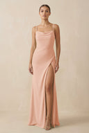 Sheath Spaghetti Straps Chiffon Long Bridesmaid Dress in English Rose - KissProm Bridesmaid Dresses