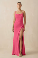 Sheath Spaghetti Straps Chiffon Long Bridesmaid Dress in Fuchsia - KissProm Bridesmaid Dresses