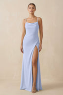 Sheath Spaghetti Straps Chiffon Long Bridesmaid Dress in Ice - KissProm Bridesmaid Dresses