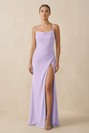 Sheath Spaghetti Straps Chiffon Long Bridesmaid Dress in Lavender - KissProm Bridesmaid Dresses