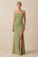 Sheath Spaghetti Straps Chiffon Long Bridesmaid Dress in Moss Green - KissProm Bridesmaid Dresses