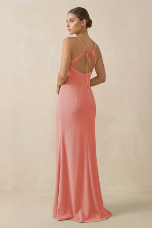 Sheath Spaghetti Straps Chiffon Long Bridesmaid Dress in Mulberry - KissProm Bridesmaid Dresses