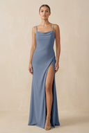 Sheath Spaghetti Straps Chiffon Long Bridesmaid Dress in Neptune - KissProm Bridesmaid Dresses