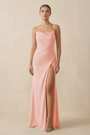 Sheath Spaghetti Straps Chiffon Long Bridesmaid Dress in Rose Petal - KissProm Bridesmaid Dresses