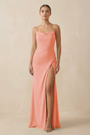 Sheath Spaghetti Straps Chiffon Long Bridesmaid Dress in Rosette - KissProm Bridesmaid Dresses