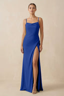 Sheath Spaghetti Straps Chiffon Long Bridesmaid Dress in Royal Blue - KissProm Bridesmaid Dresses