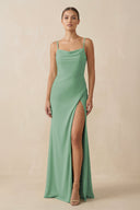 Sheath Spaghetti Straps Chiffon Long Bridesmaid Dress in Sea Glass - KissProm Bridesmaid Dresses
