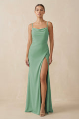 Sheath Spaghetti Straps Chiffon Long Bridesmaid Dress in Sea Glass - KissProm Bridesmaid Dresses