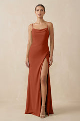 Sheath Spaghetti Straps Chiffon Long Bridesmaid Dress in Spice - KissProm Bridesmaid Dresses