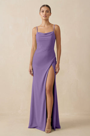 Sheath Spaghetti Straps Chiffon Long Bridesmaid Dress in Tahiti - KissProm Bridesmaid Dresses