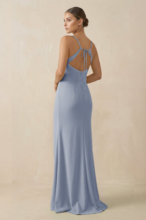 Sheath Spaghetti Straps Chiffon Long Bridesmaid Dress in Twilight - KissProm Bridesmaid Dresses
