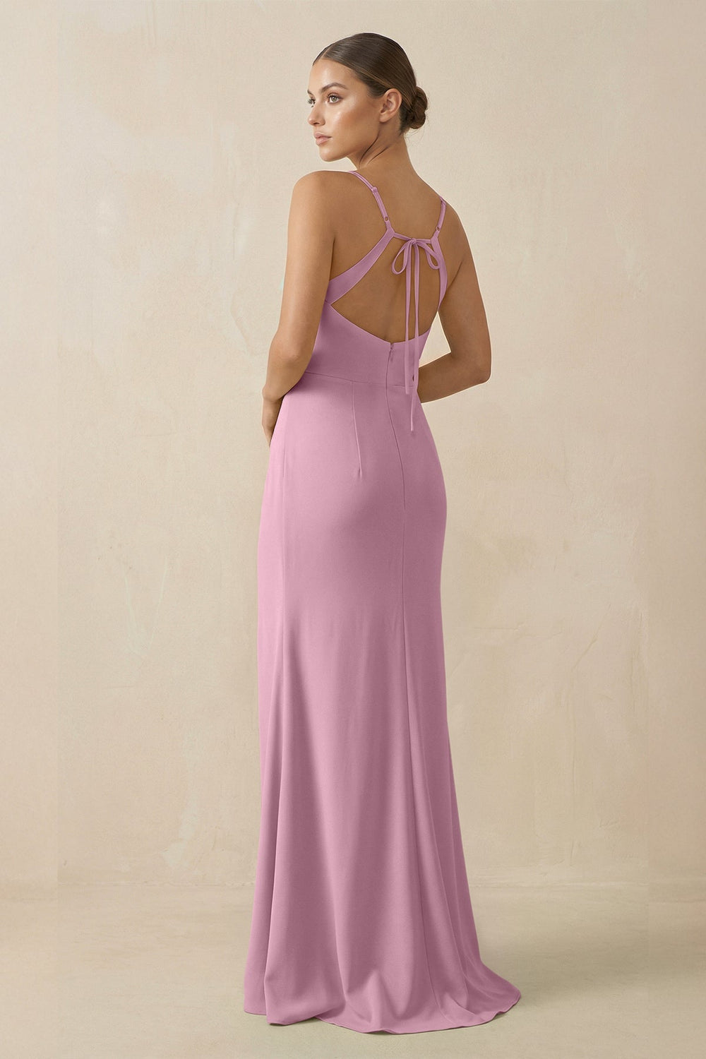 Sheath Spaghetti Straps Chiffon Long Bridesmaid Dress in Vintage Mauve - KissProm Bridesmaid Dresses
