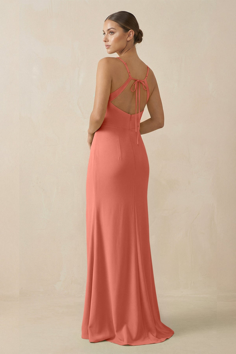 Sheath Spaghetti Straps Chiffon Long Bridesmaid Dress in Wild Rose - KissProm Bridesmaid Dresses