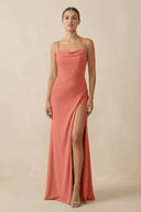 Sheath Spaghetti Straps Chiffon Long Bridesmaid Dress in Wild Rose - KissProm Bridesmaid Dresses