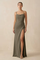 Sheath Spaghetti Straps Chiffon Long Bridesmaid Dress in Willow Green - KissProm Bridesmaid Dresses
