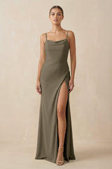Sheath Spaghetti Straps Chiffon Long Bridesmaid Dress in Willow Green - KissProm Bridesmaid Dresses