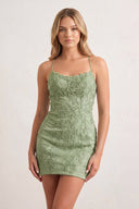 Mint Green Sheath Spaghetti Straps Lace Short Homecoming Dresses-KISSPROM
