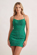 Green Sheath Spaghetti Straps Lace Short Homecoming Dresses-KISSPROM