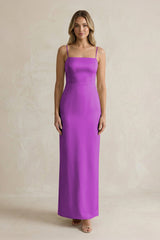 Sheath Spaghetti Straps Satin Bridesmaid Dress in Amethyst - KissProm Bridesmaid Dresses