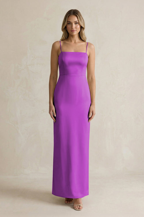 Sheath Spaghetti Straps Satin Bridesmaid Dress in Amethyst - KissProm Bridesmaid Dresses