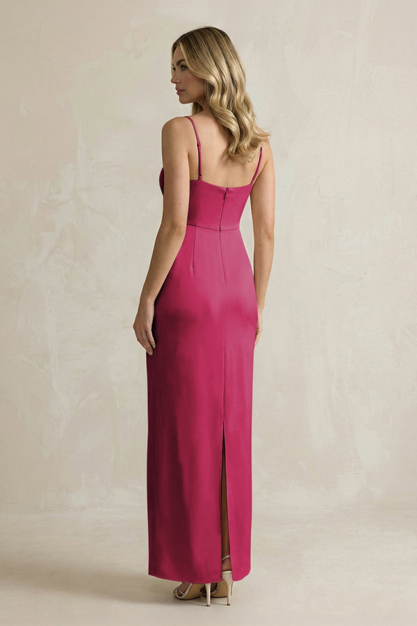 Sheath Spaghetti Straps Satin Bridesmaid Dress in Berry - KissProm Bridesmaid Dresses