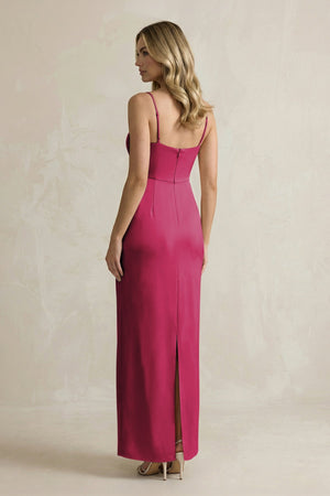 Sheath Spaghetti Straps Satin Bridesmaid Dress in Berry - KissProm Bridesmaid Dresses