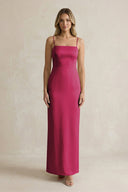Sheath Spaghetti Straps Satin Bridesmaid Dress in Berry - KissProm Bridesmaid Dresses