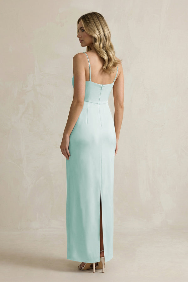 Sheath Spaghetti Straps Satin Bridesmaid Dress in Bleached Aqua - KissProm Bridesmaid Dresses