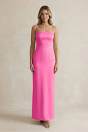 Sheath Spaghetti Straps Satin Bridesmaid Dress in Bon Bon Pink - KissProm Bridesmaid Dresses