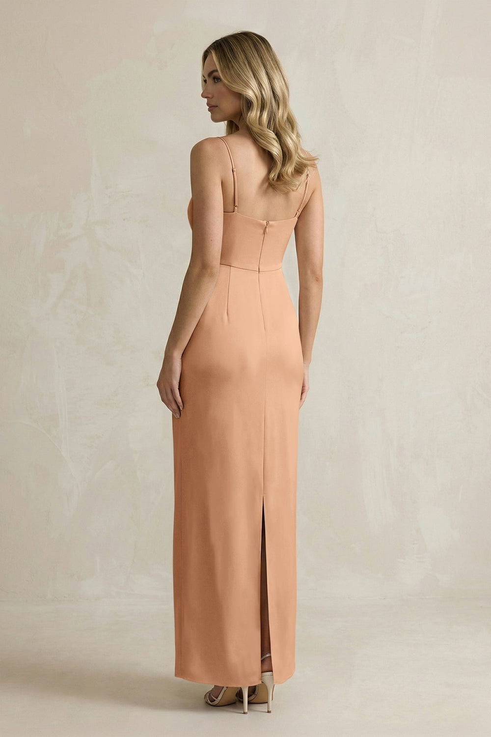 Sheath Spaghetti Straps Satin Bridesmaid Dress in Bronzer - KissProm Bridesmaid Dresses