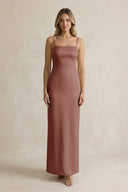 Sheath Spaghetti Straps Satin Bridesmaid Dress in Brown - KissProm Bridesmaid Dresses