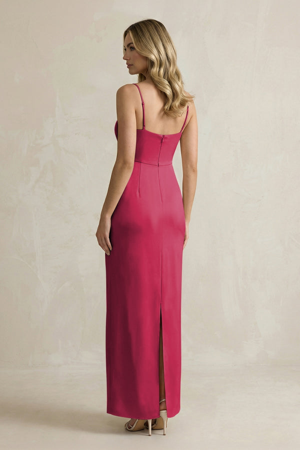 Sheath Spaghetti Straps Satin Bridesmaid Dress in Burgundy - KissProm Bridesmaid Dresses