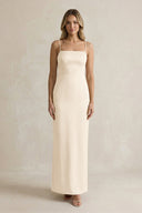 Sheath Spaghetti Straps Satin Bridesmaid Dress in Buttercream - KissProm Bridesmaid Dresses