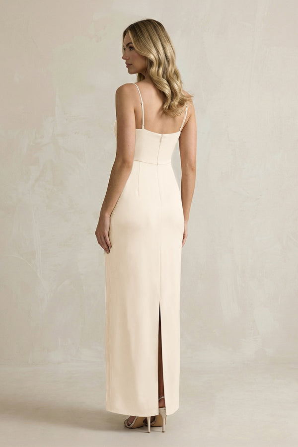 Sheath Spaghetti Straps Satin Bridesmaid Dress in Buttercream - KissProm Bridesmaid Dresses