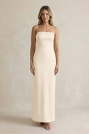 Sheath Spaghetti Straps Satin Bridesmaid Dress in Buttercream - KissProm Bridesmaid Dresses