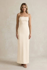 Sheath Spaghetti Straps Satin Bridesmaid Dress in Buttercream - KissProm Bridesmaid Dresses