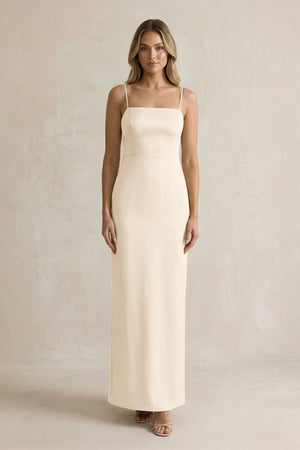 Sheath Spaghetti Straps Satin Bridesmaid Dress in Buttercream - KissProm Bridesmaid Dresses
