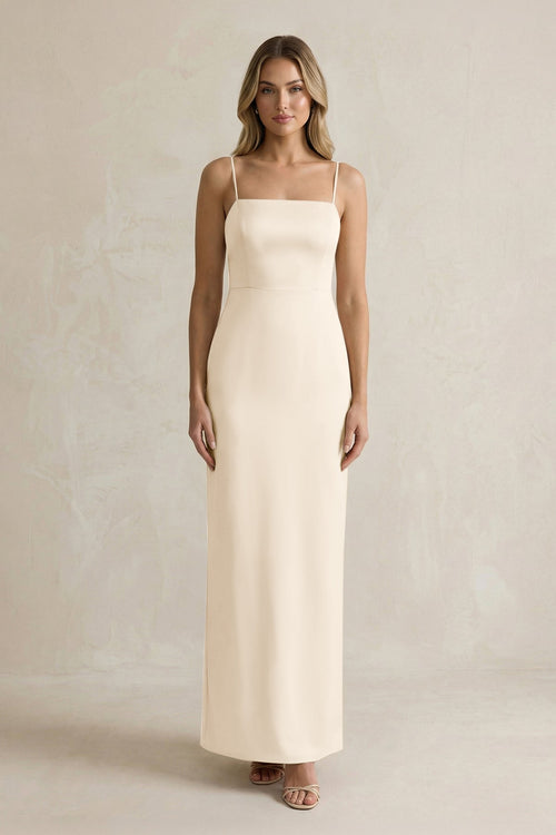 Sheath Spaghetti Straps Satin Bridesmaid Dress in Buttercream - KissProm Bridesmaid Dresses