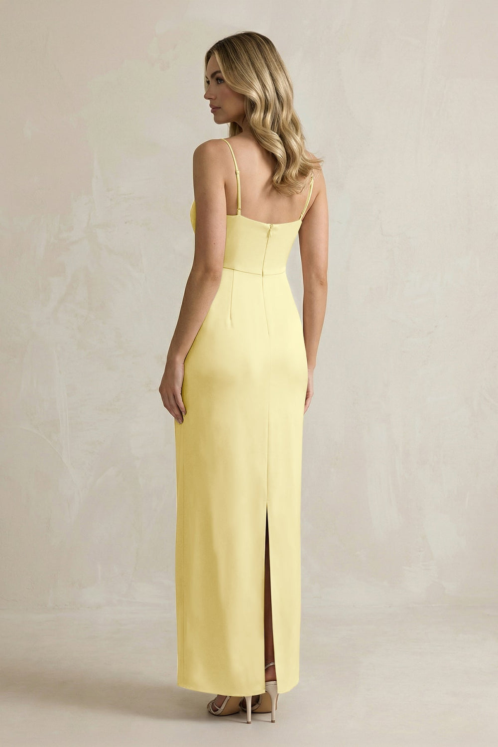 Sheath Spaghetti Straps Satin Bridesmaid Dress in Buttercup - KissProm Bridesmaid Dresses