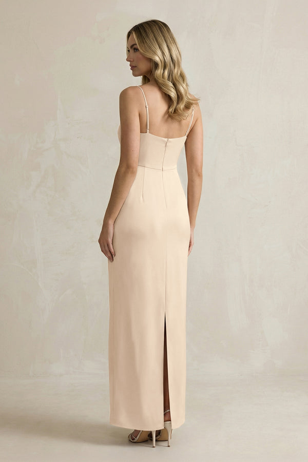 Sheath Spaghetti Straps Satin Bridesmaid Dress in Champagne - KissProm Bridesmaid Dresses