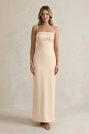 Sheath Spaghetti Straps Satin Bridesmaid Dress in Champagne - KissProm Bridesmaid Dresses