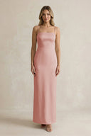 Sheath Spaghetti Straps Satin Bridesmaid Dress in Champagne Rose - KissProm Bridesmaid Dresses