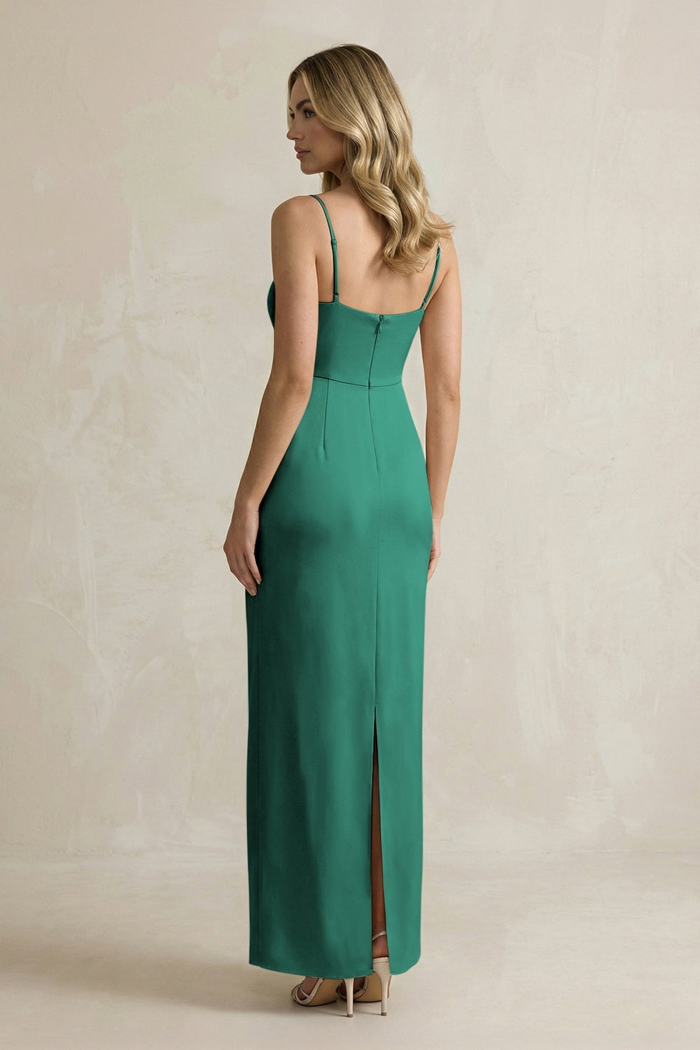 Sheath Spaghetti Straps Satin Bridesmaid Dress in Dark Green - KissProm Bridesmaid Dresses