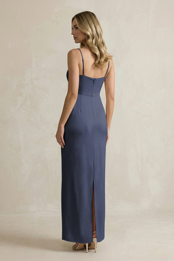 Sheath Spaghetti Straps Satin Bridesmaid Dress in Dark Navy - KissProm Bridesmaid Dresses