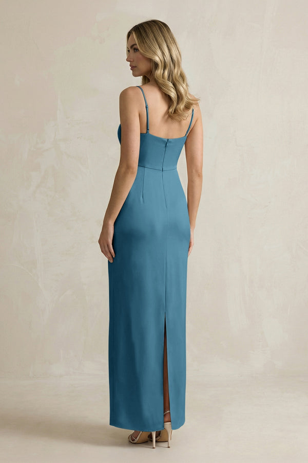 Sheath Spaghetti Straps Satin Bridesmaid Dress in Dark Teal - KissProm Bridesmaid Dresses