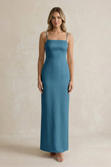 Sheath Spaghetti Straps Satin Bridesmaid Dress in Dark Teal - KissProm Bridesmaid Dresses