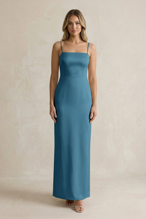Sheath Spaghetti Straps Satin Bridesmaid Dress in Dark Teal - KissProm Bridesmaid Dresses