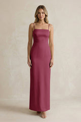 Sheath Spaghetti Straps Satin Bridesmaid Dress in Desert Rose - KissProm Bridesmaid Dresses